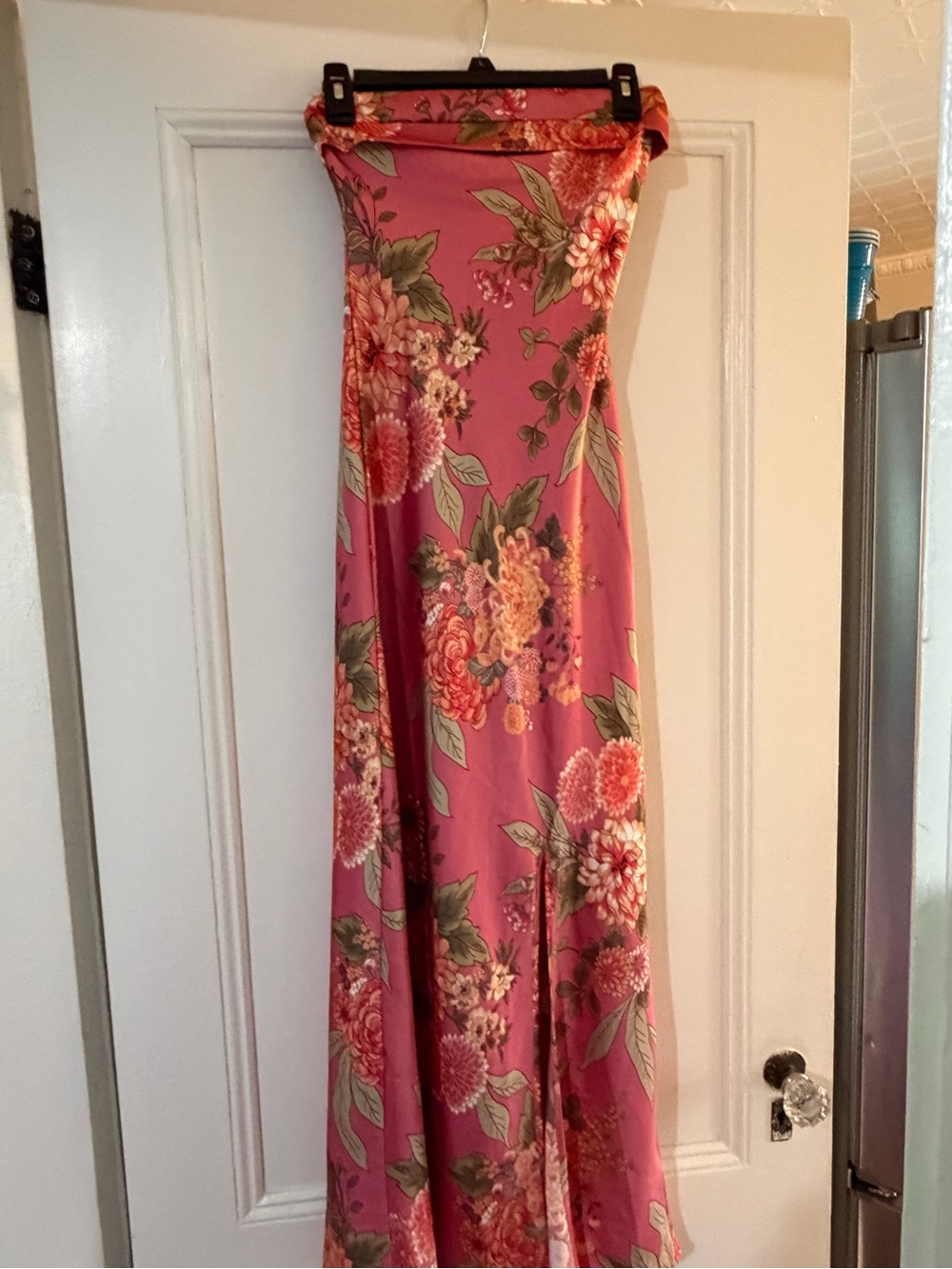 Alter’d State Floral Pink Silk Strapless Maxi Dressi